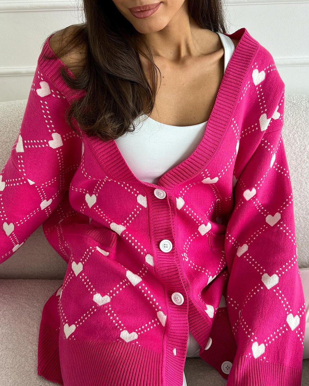Sophie Hearts Print Oversize Women Cardigan