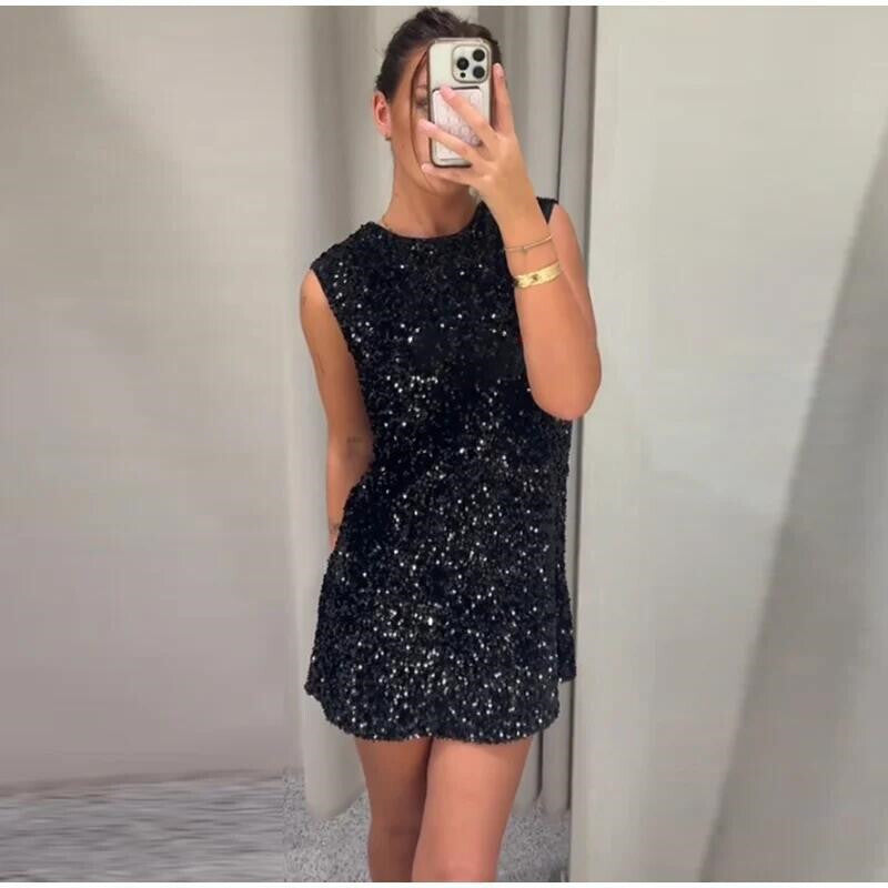 Jenny Sequins Backless Bow Sexy Mini Dress