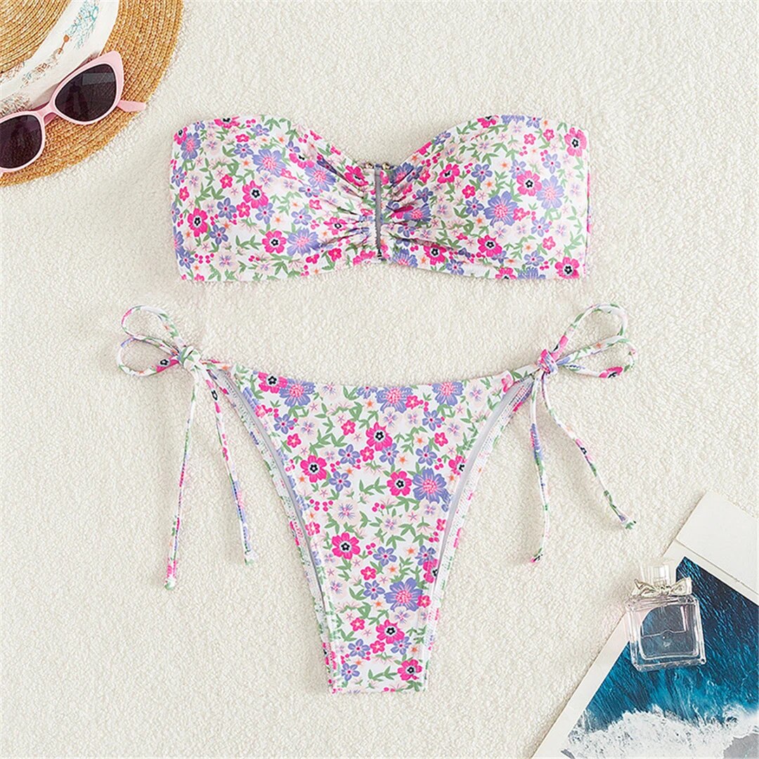 Sophie Printed Floral Bandeau Bikini