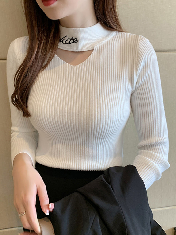 Renee Hollow Out Mock Neck Women Sweater