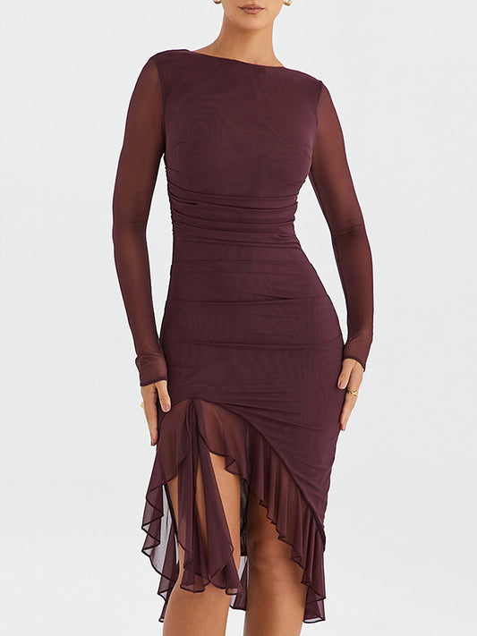 Jamie Ruffle Ruched Midi Dress