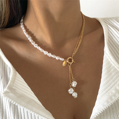 Jade Kpop Irregular Pearl Pendant Necklace
