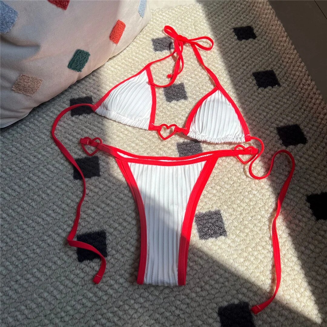 Janice Halter Heart-Shaped High Cut Bikini