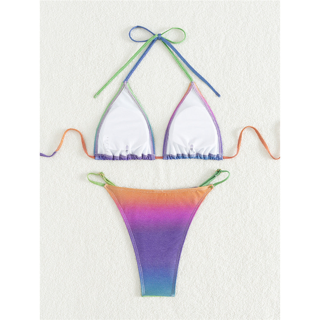 Aimee Colorful Shiny Halter High Leg Cut Bikini