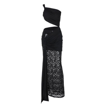 Rebecca Hollow Out Lace Draped Sexy Maxi Dress