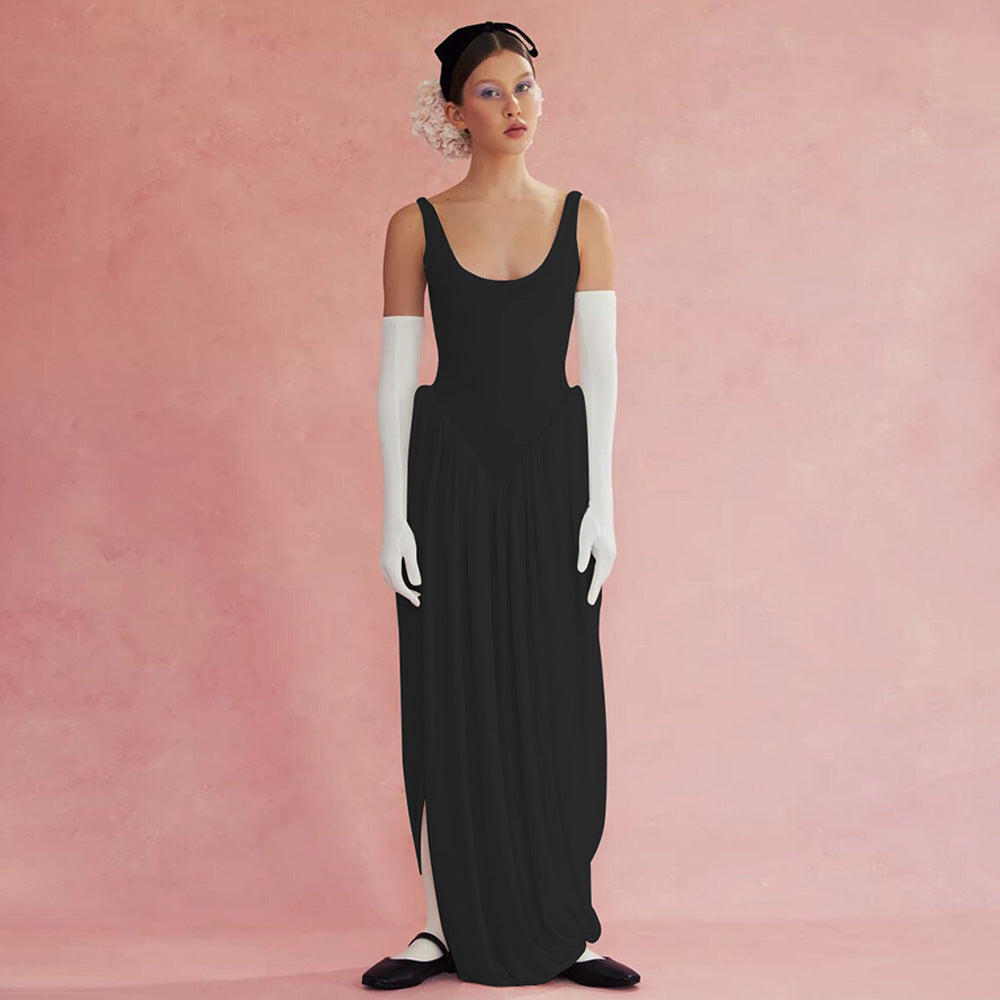 Eliza Split Backless Draped Maxi Dress