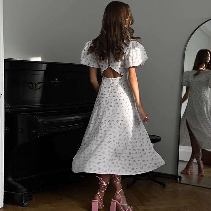 Megan Printed Backless Slit Long Dress