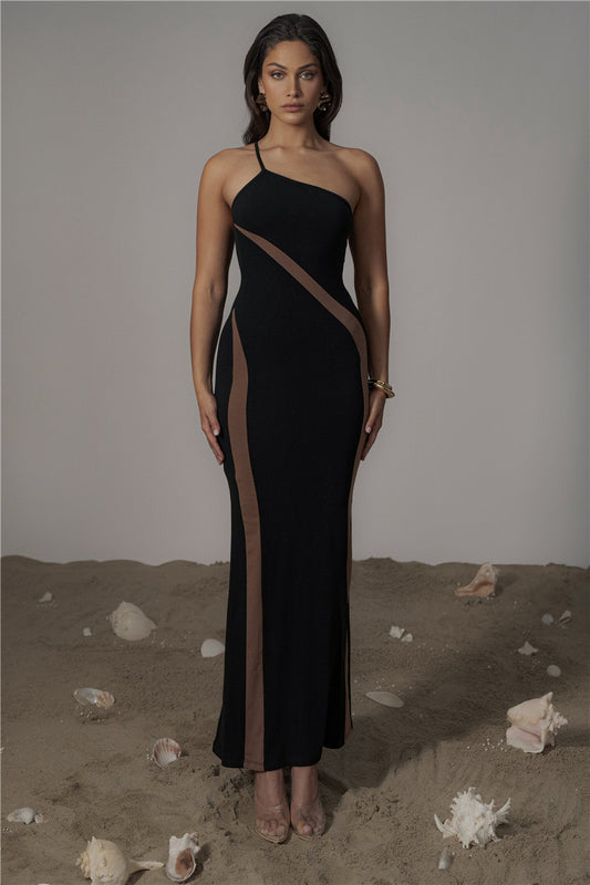 Sophie Patchwork One Shoulder Sexy Maxi Dress