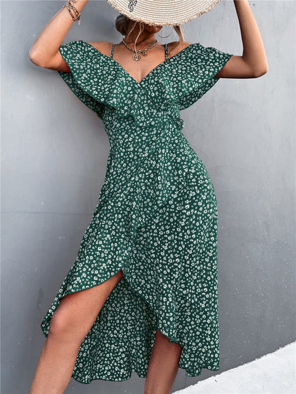 Rita Floral Backless Ruffle Slit Midi Dress