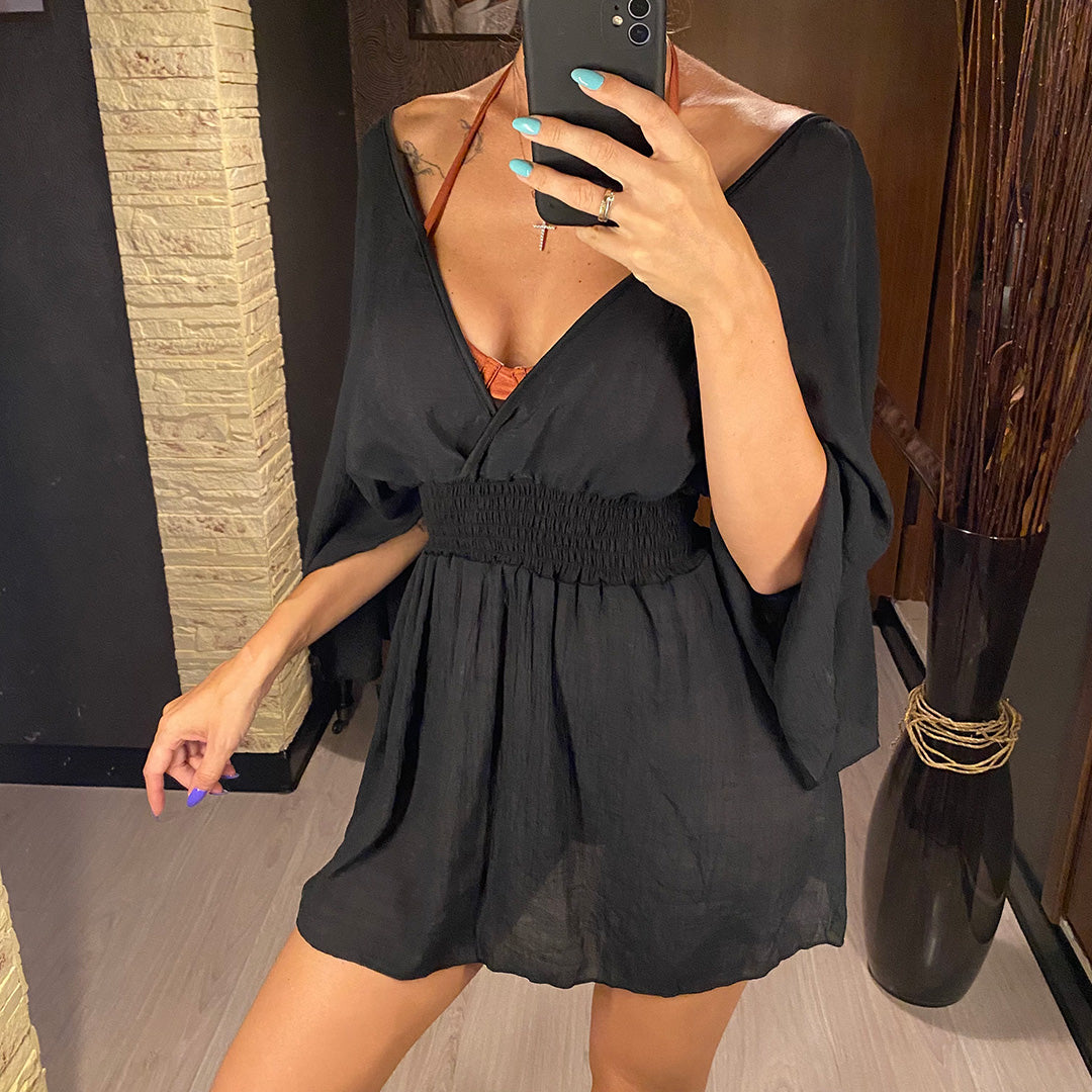 Natalie Deep V Neck Long Sleeve Backless Mini Dress