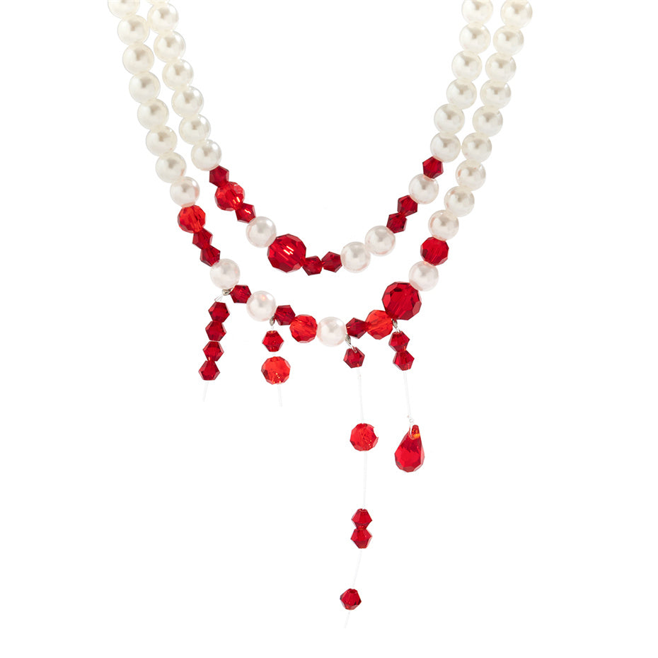 Marilyn Vintage Red Blood Pearl Chain Necklace