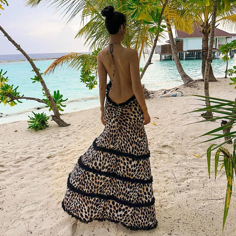 Nicole Leopard Print Backless Long Dress