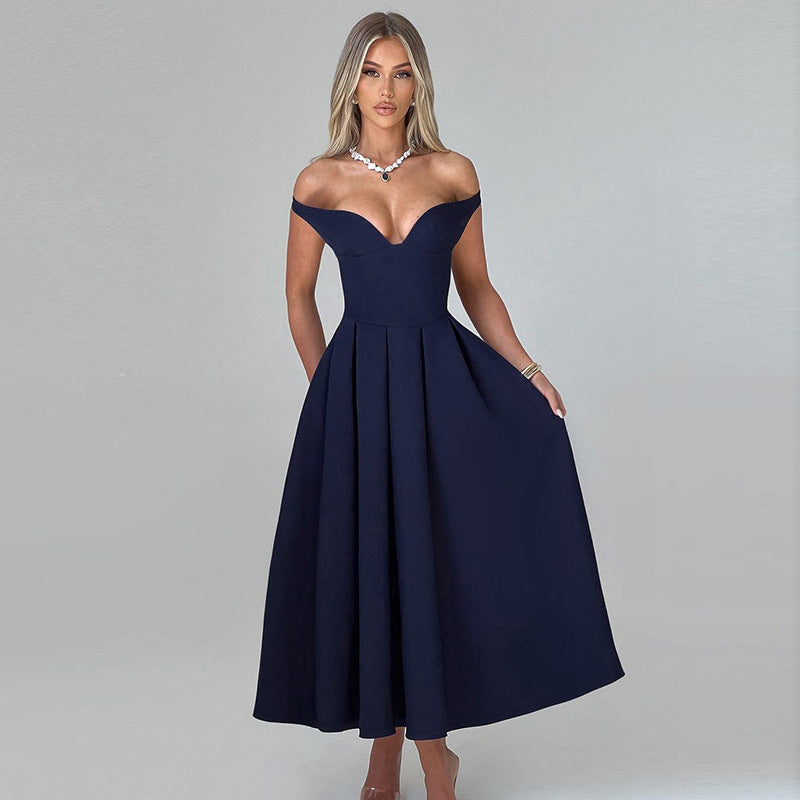 Audrey Off-shoulder Backless Pleated Maxi Dress