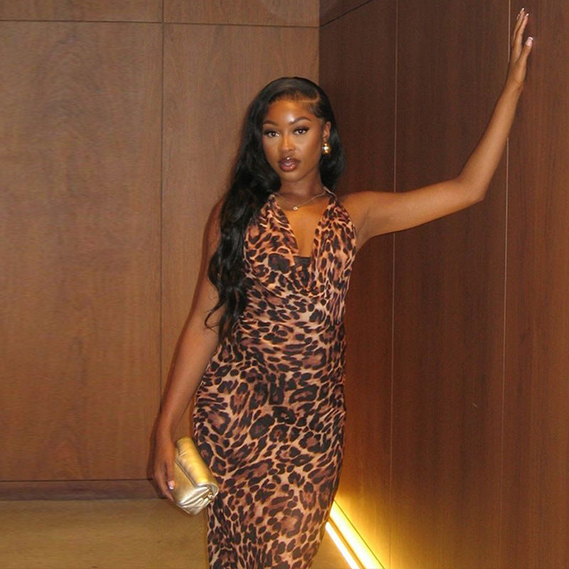 Vanessa Leopard Print Sexy Maxi Dress