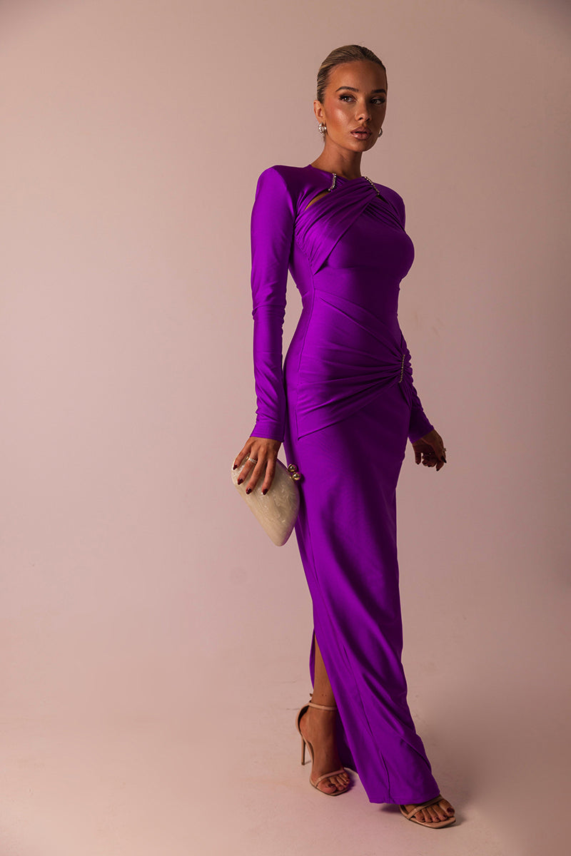 Rose Hollow Out Long Sleeve Sexy Maxi Dress