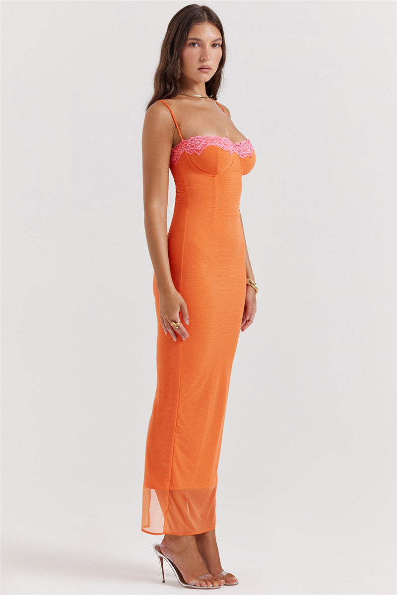 Irene Lace Spaghetti Strap Bodycon Maxi Dress