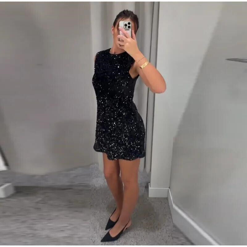 Jenny Sequins Backless Bow Sexy Mini Dress