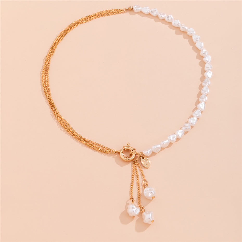 Jade Kpop Irregular Pearl Pendant Necklace