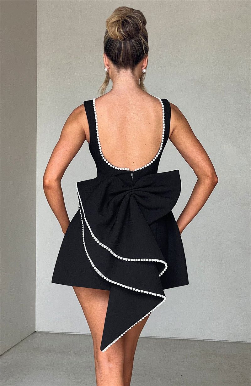 Chantal Pearl Bow Backless Sexy Mini Dress