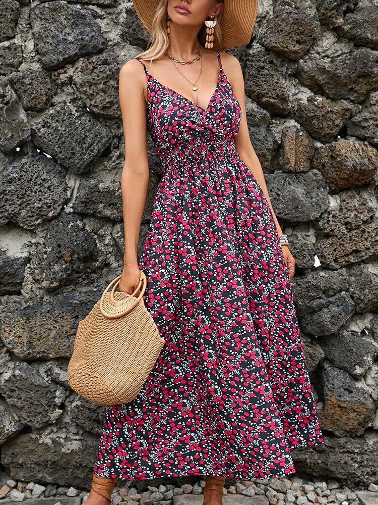 Floral Casual Backless Long Dress