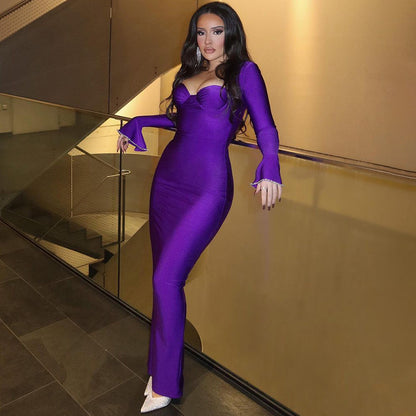 Carmen Long Flare Sleeve Sexy Maxi Dress