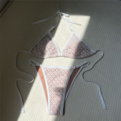 Monica Lace Hollow Out Halter High Leg Cut Bikini