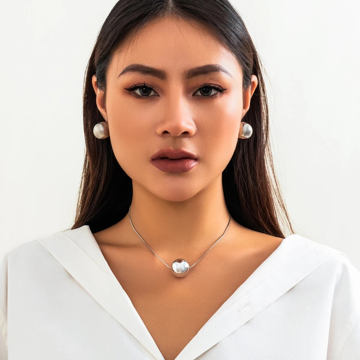 Janis Punk Big Ball Pendant Snake Bone Chain Necklace