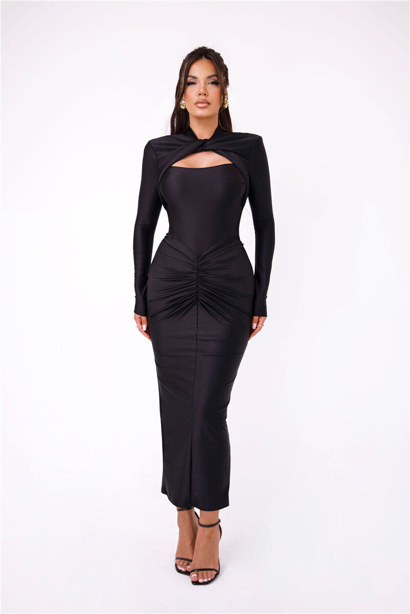 Hayley Woman Hollow Out Long Sleeve Sexy Maxi Dress