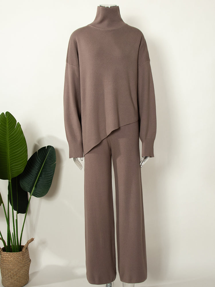 Miranda Women Irregular Turtleneck Sweater High Waist Leg Pant Suit