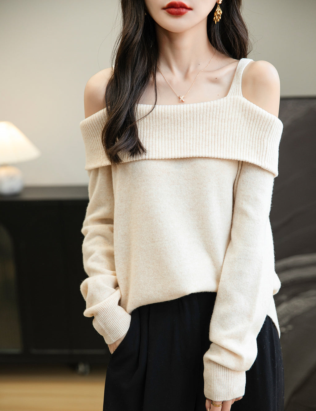 Nicole Woman Off Shoulder Long Sleeve Sweater