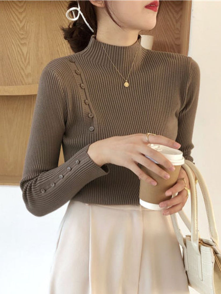 Laurie Long Sleeve Button Turtleneck Woman Sweater