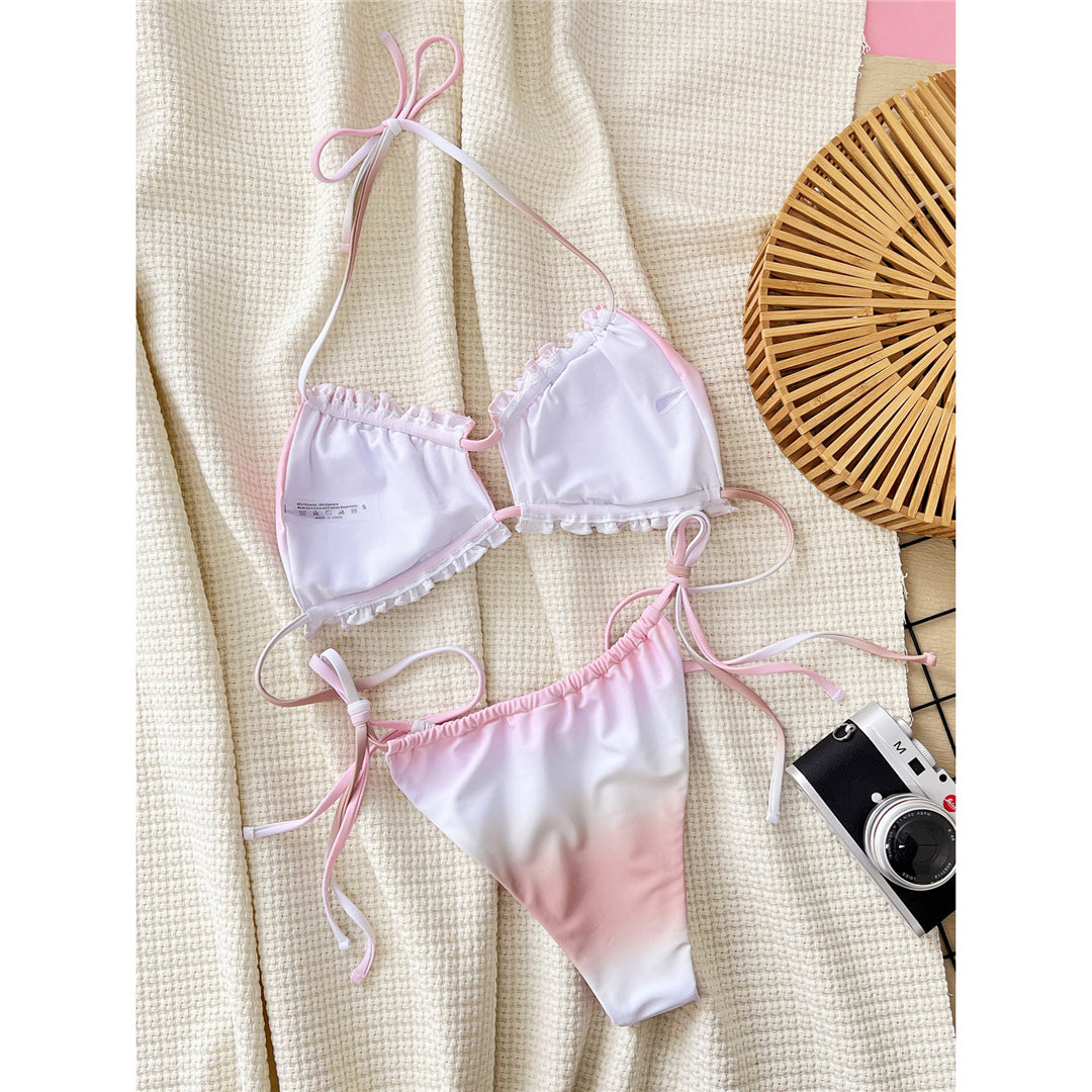 Karen Ruffled Frilled Gradient Halter Bikini