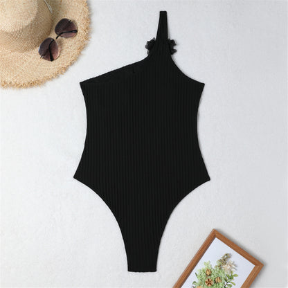 Gloria 3D Flowers Cut Out One Shoulder Monokini
