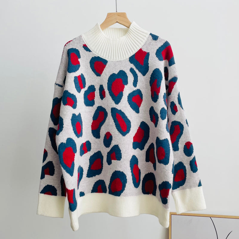 Julie Woman Leopard Print Basic Knitted Sweater