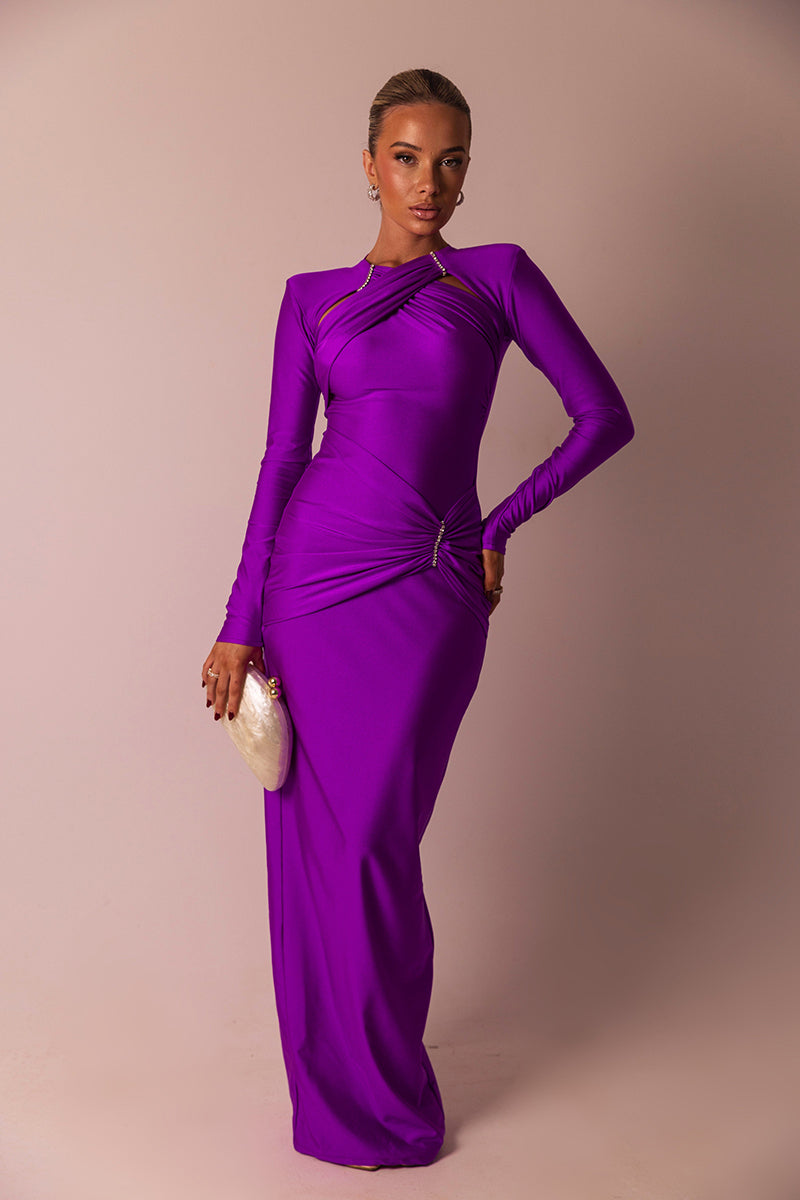 Rose Hollow Out Long Sleeve Sexy Maxi Dress