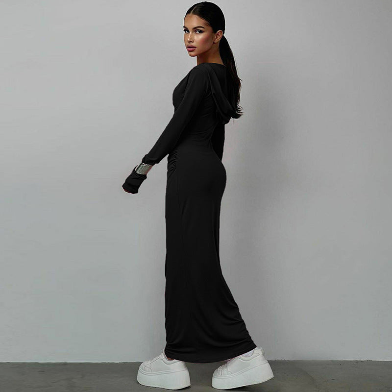 Eva V Neck Hooded Maxi Dress
