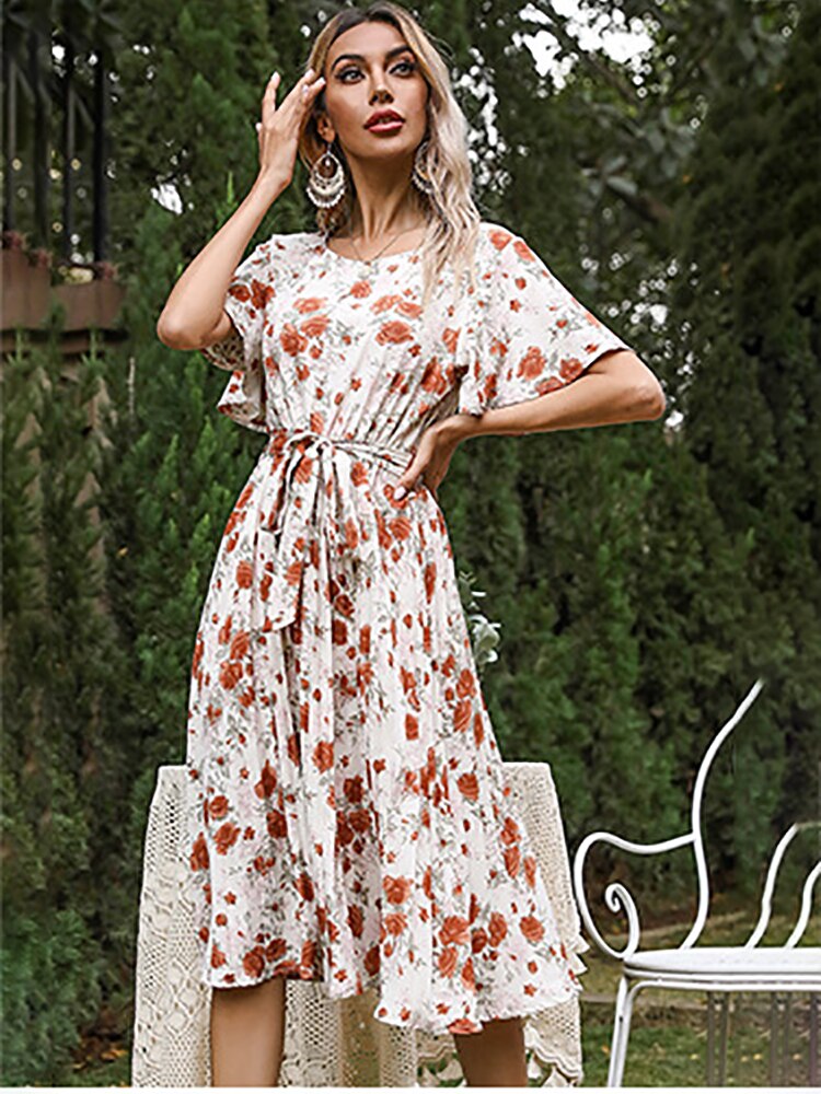 Margaret Floral Ruffle Sleeve Midi Dress