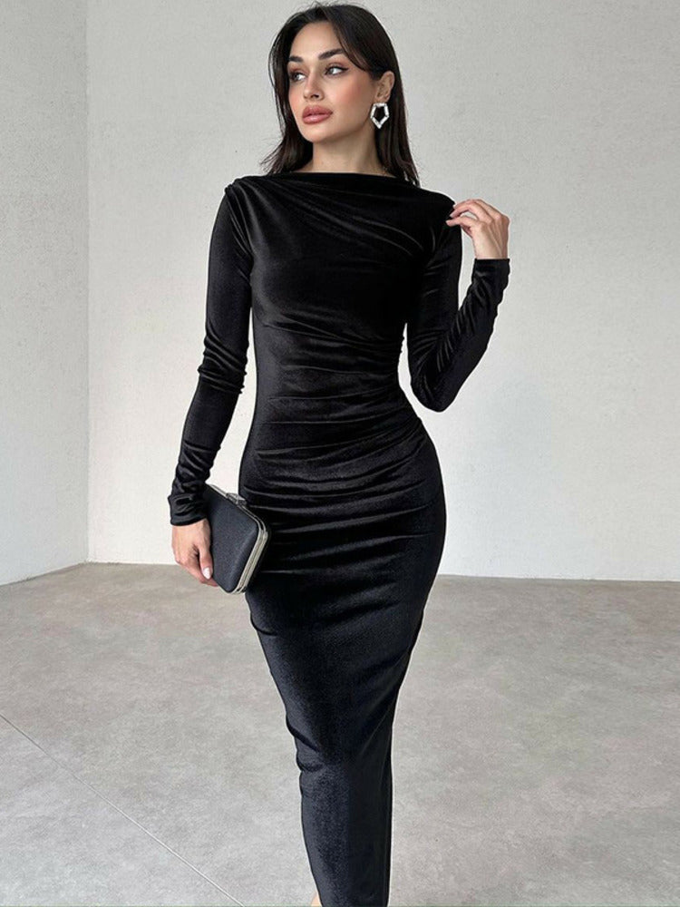 Priscilla Velvet Long Sleeve Sexy Maxi Dress
