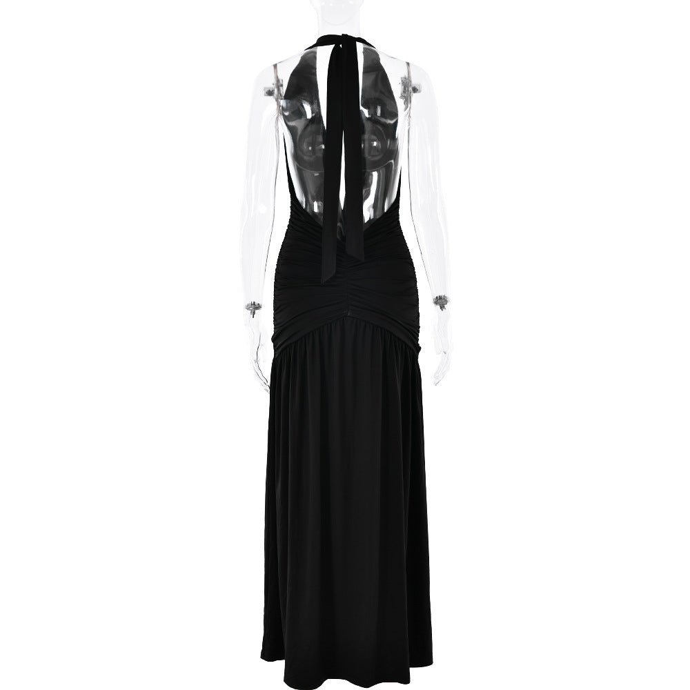 Peggy Halter Split Ruched Maxi Dress