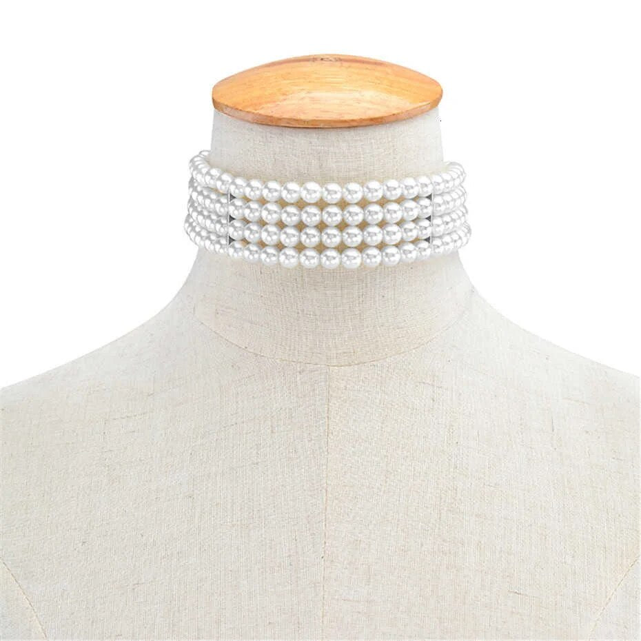 Krystal Multilayer White Pearl Choker Necklace