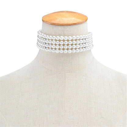 Krystal Multilayer White Pearl Choker Necklace