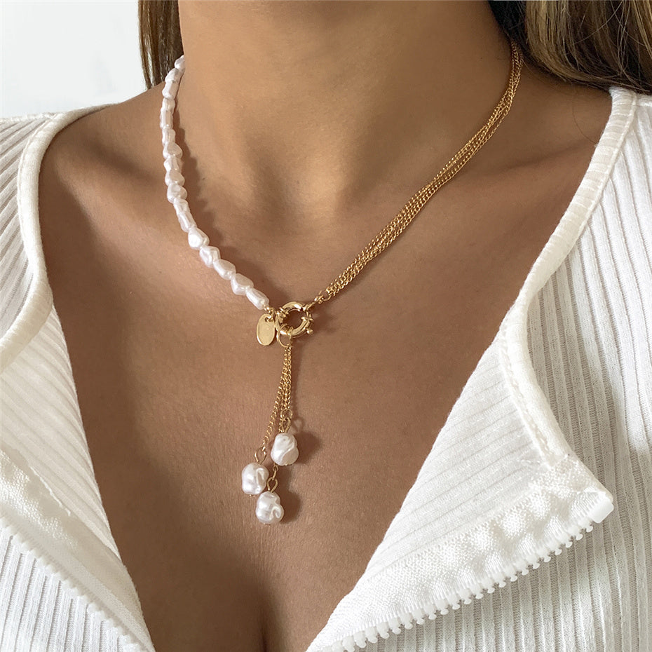 Jade Kpop Irregular Pearl Pendant Necklace