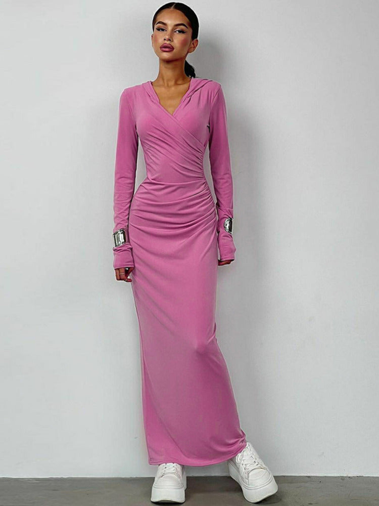 Eva V Neck Hooded Maxi Dress