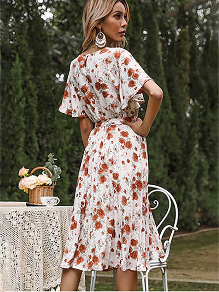 Margaret Floral Ruffle Sleeve Midi Dress