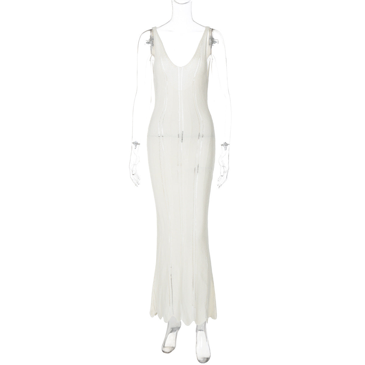 Nikki White Knit Hollow Out Long Dress