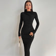 Hollow Out Long Sleeve Sexy Maxi Dress For Women Gown Autumn Winter New Metal Buckle Ruched Slit Long Dress Elegant