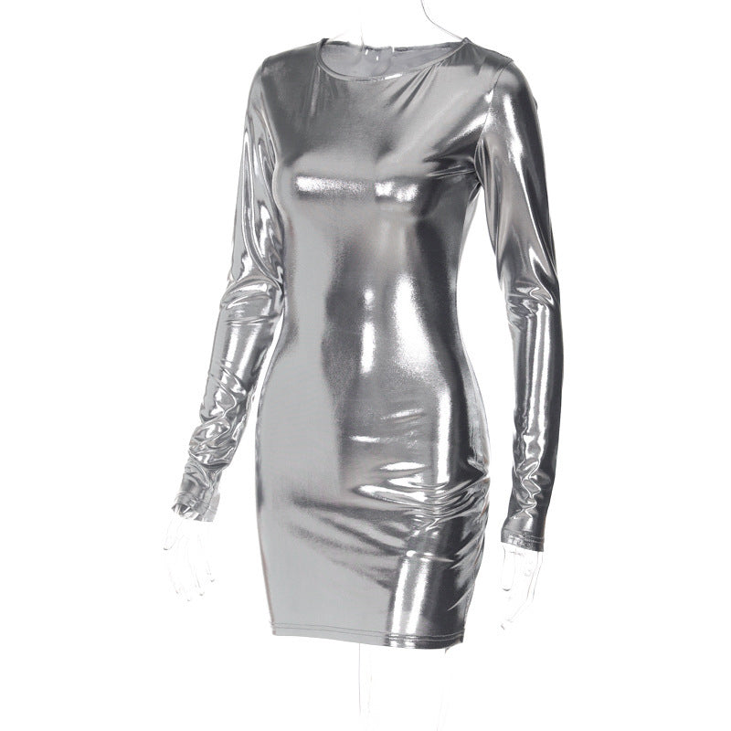 Marilyn Shiny Long Sleeve Skinny Mini Dress