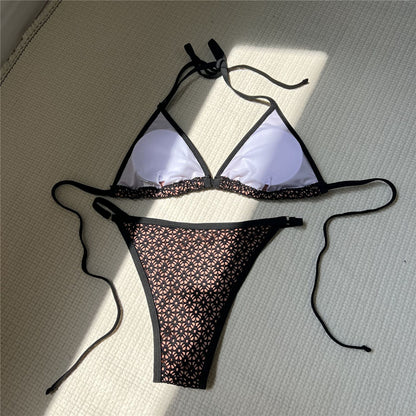Monica Lace Hollow Out Halter High Leg Cut Bikini