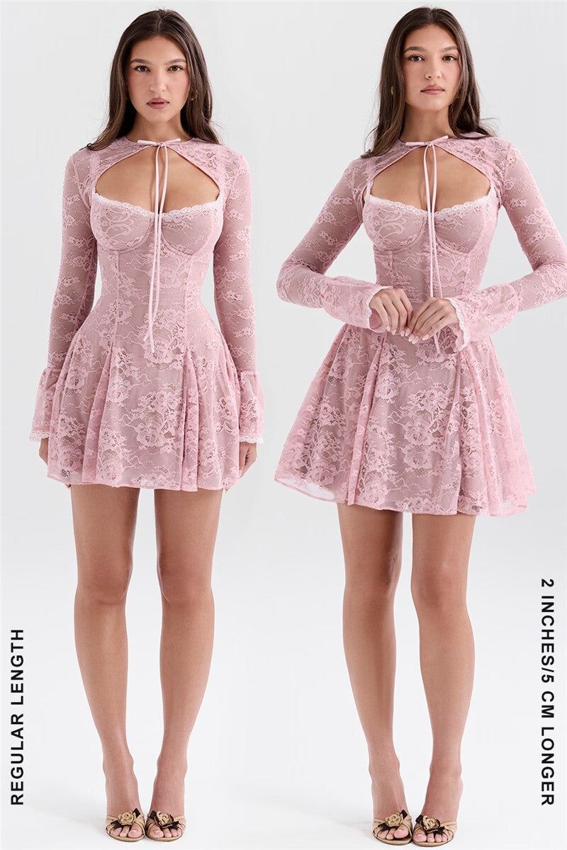 Regina Lace Flare Long Sleeve Sexy Mini Dress