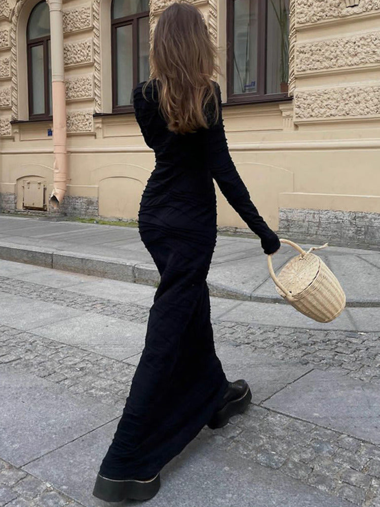 Rita Long Sleeve Pleated Summer Maxi Dress